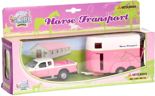 Kids Globe Die-cast Auto met Paardentrailer Roze, 1:32