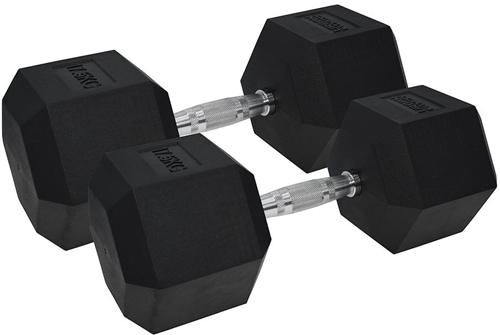 Urban Fitness PRO Hex Dumbbell - revêtement en caoutchouc (paire) Noir - 17.5kg